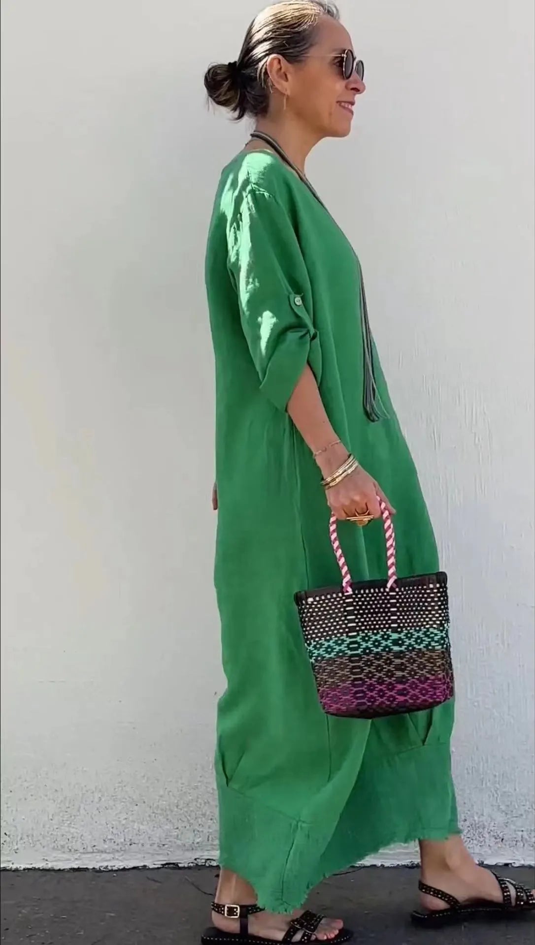 Cotton and Linen Patchwork Long Dress (Buy 2 Free Shipping)