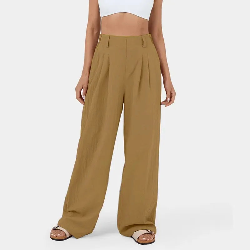 High Waisted Plicated Side Pocket Wide Leg Pants (Buy 2 Free Shipping)
