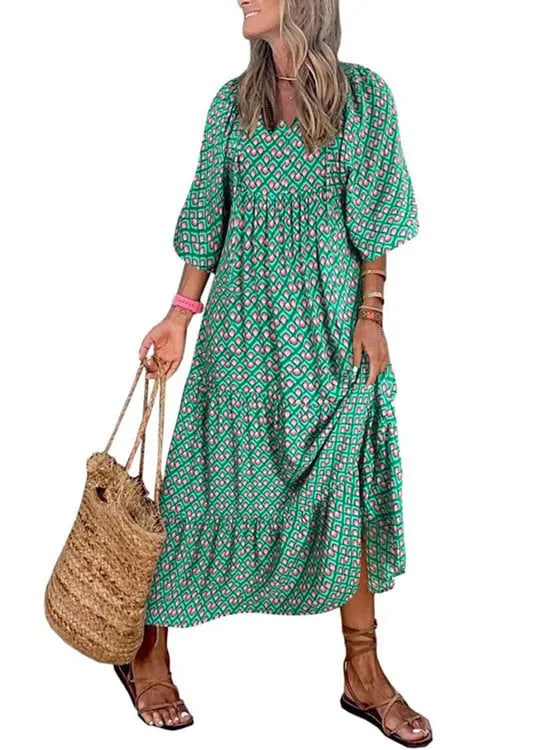 WOMEN'S PUFF SLEEVE FLORAL BOHO MAXI DRESS (BUY 2 FREE SHIPPING)