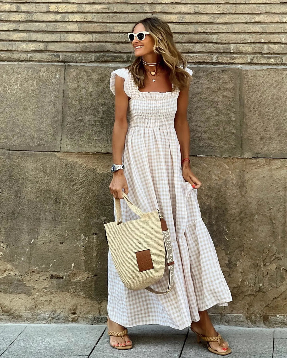 Spaghetti Strap Flounce Long Dress