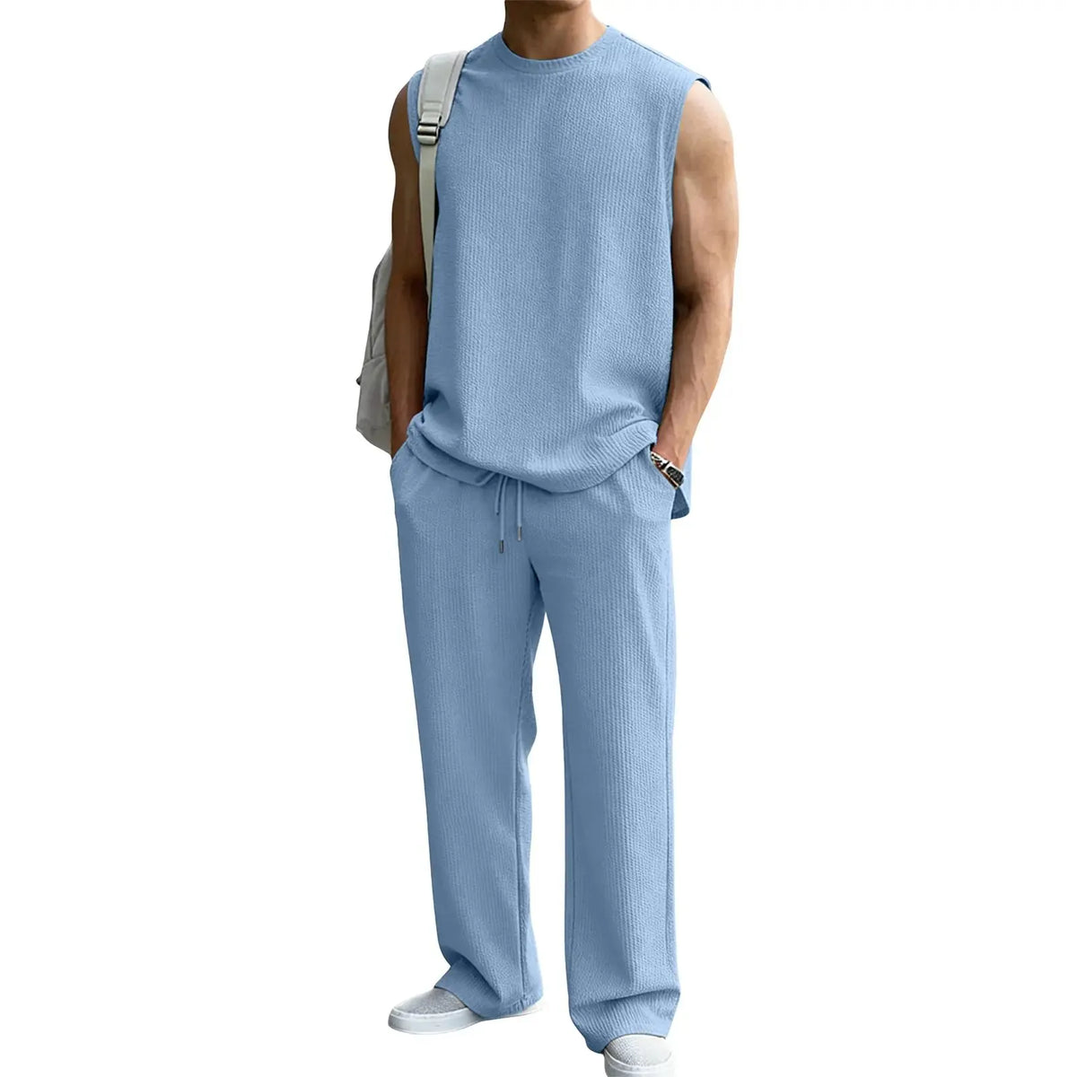 🔥 49% OFF Father’s Day Special ⏰🎁 Men’s Rib Knit 2-Piece Set – Sleeveless Tank & Baggy Wide-Leg Pants