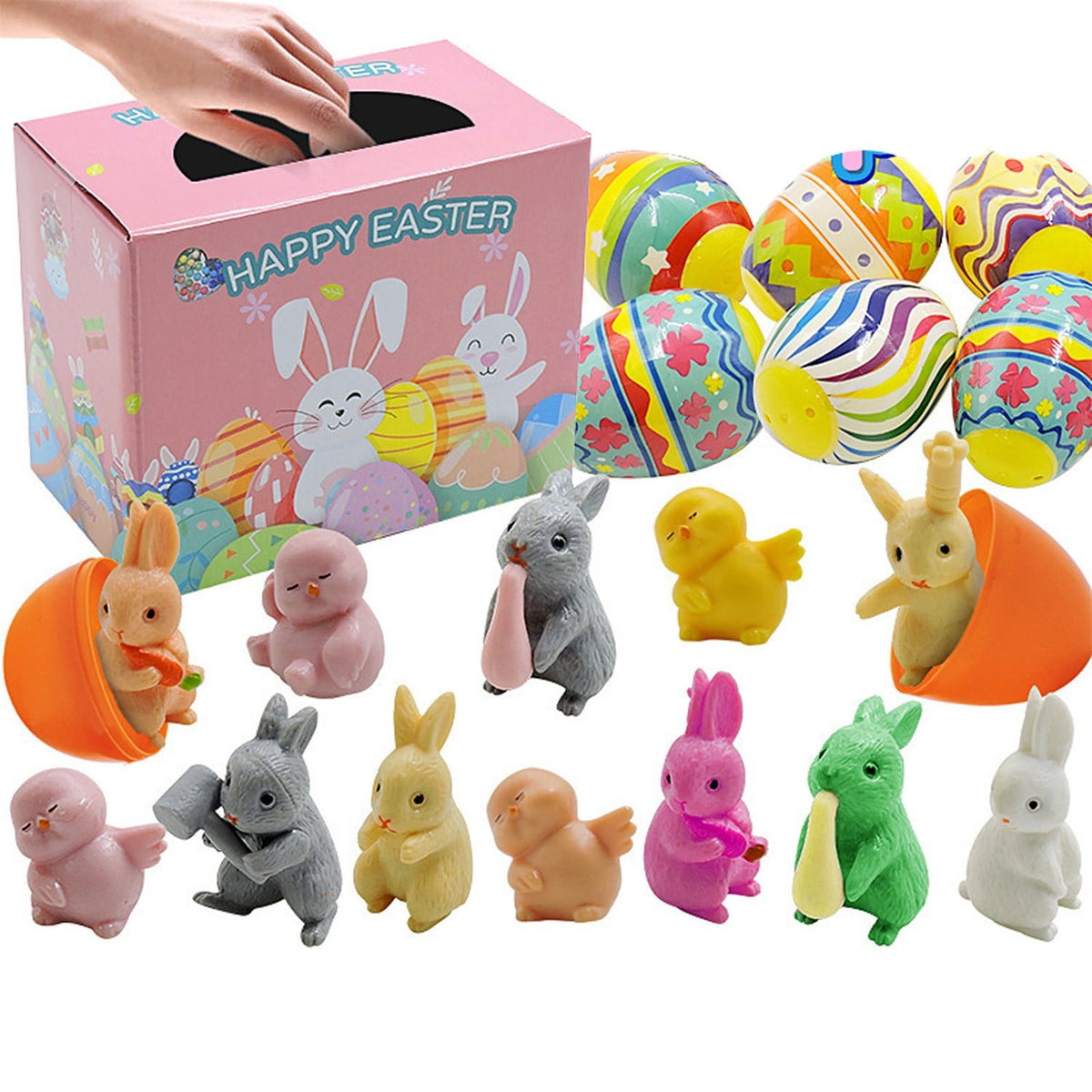BUY 2 FREE SHIPPING -Easter Eggs Filled With Pull-Back Construction Vehicles, Cute Animals, Dinosaurs, Jewelry pieces and Bunnies