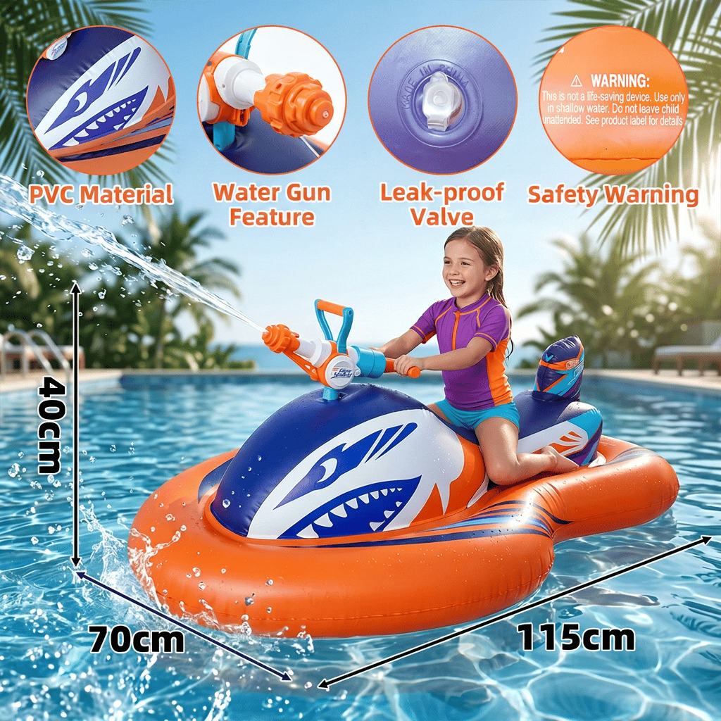 🎉🏆2026 Upgraded 49% OFF🌊 2-in-1 Shark Inflatable Jet Water Ski🚤 Built-in Water Gun