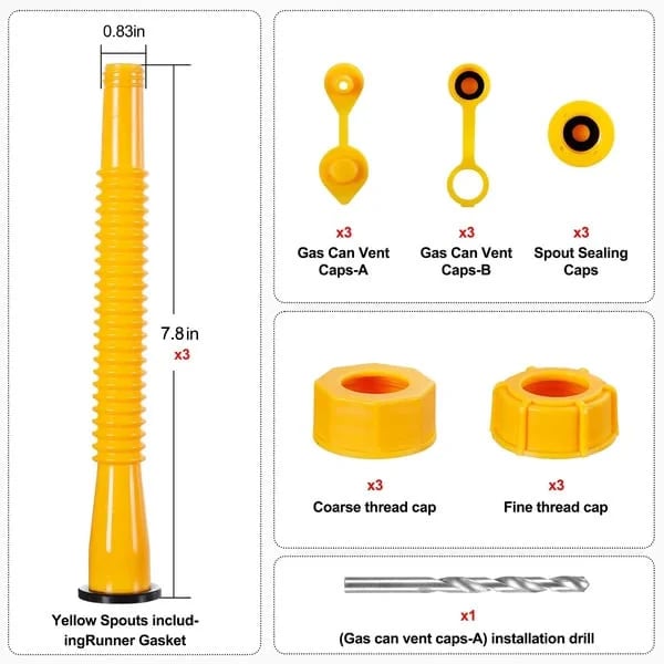 🎉Universal Gas Can Spout Replacement Kit — Flexible Leak-Proof Nozzle, Fits 1–10 Gal Cans