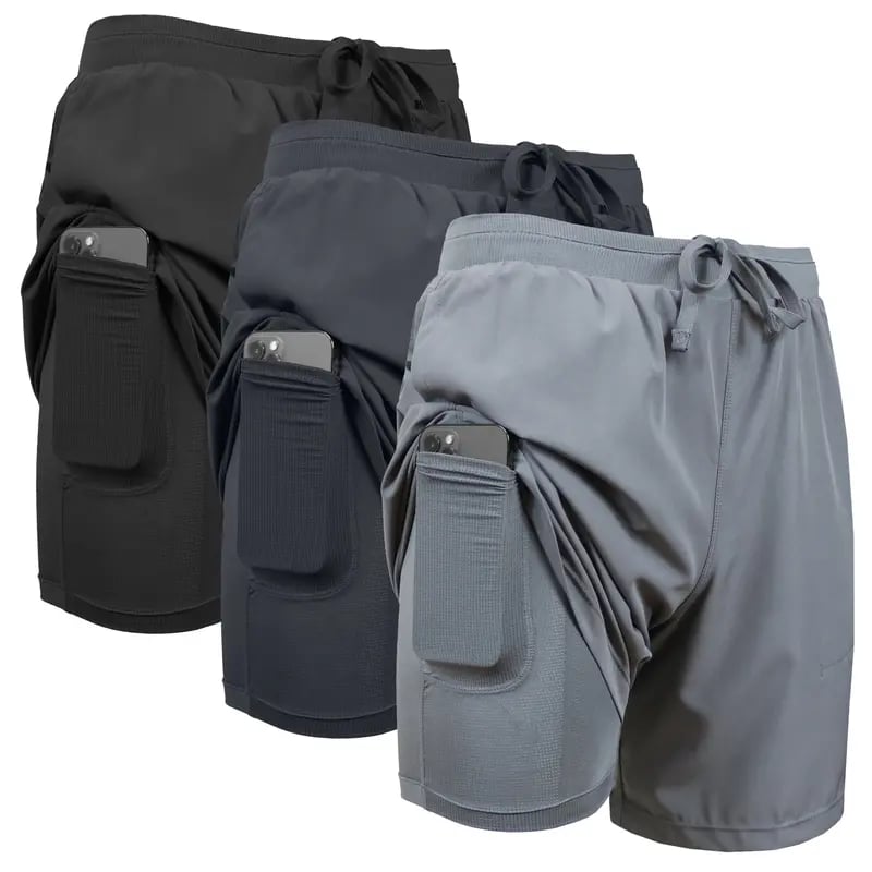🎉3-Pack Men's 2 in 1 Stretch Active Quick Dry Gym Running Shorts With Liner