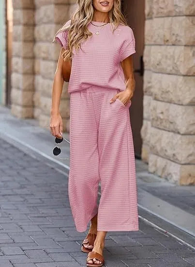 Women's Casual Textured Tops and Wide Leg Pants Lounge Sets (Buy 2 Free Shipping)