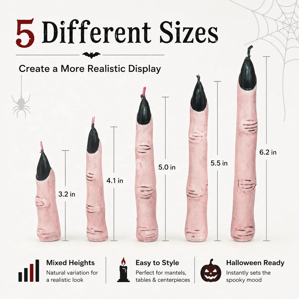 🔥HOT SALE🔥🕯️ Creepy Finger Candles 5-Piece Set – Halloween Table Decor & Spooky Party Accent 🎃