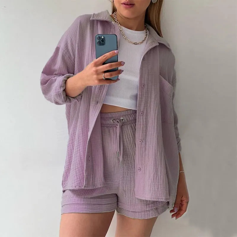 LONG SLEEVE SHIRT SHORT SET