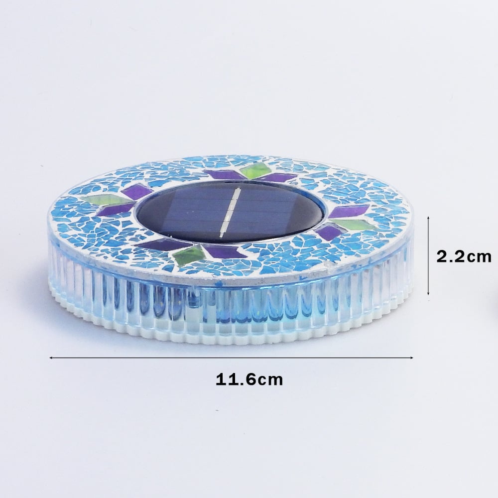 Solar Disk Lights – Handcrafted Mosaic Outdoor LED Waterproof In-Ground & Tabletop Wireless Lighting