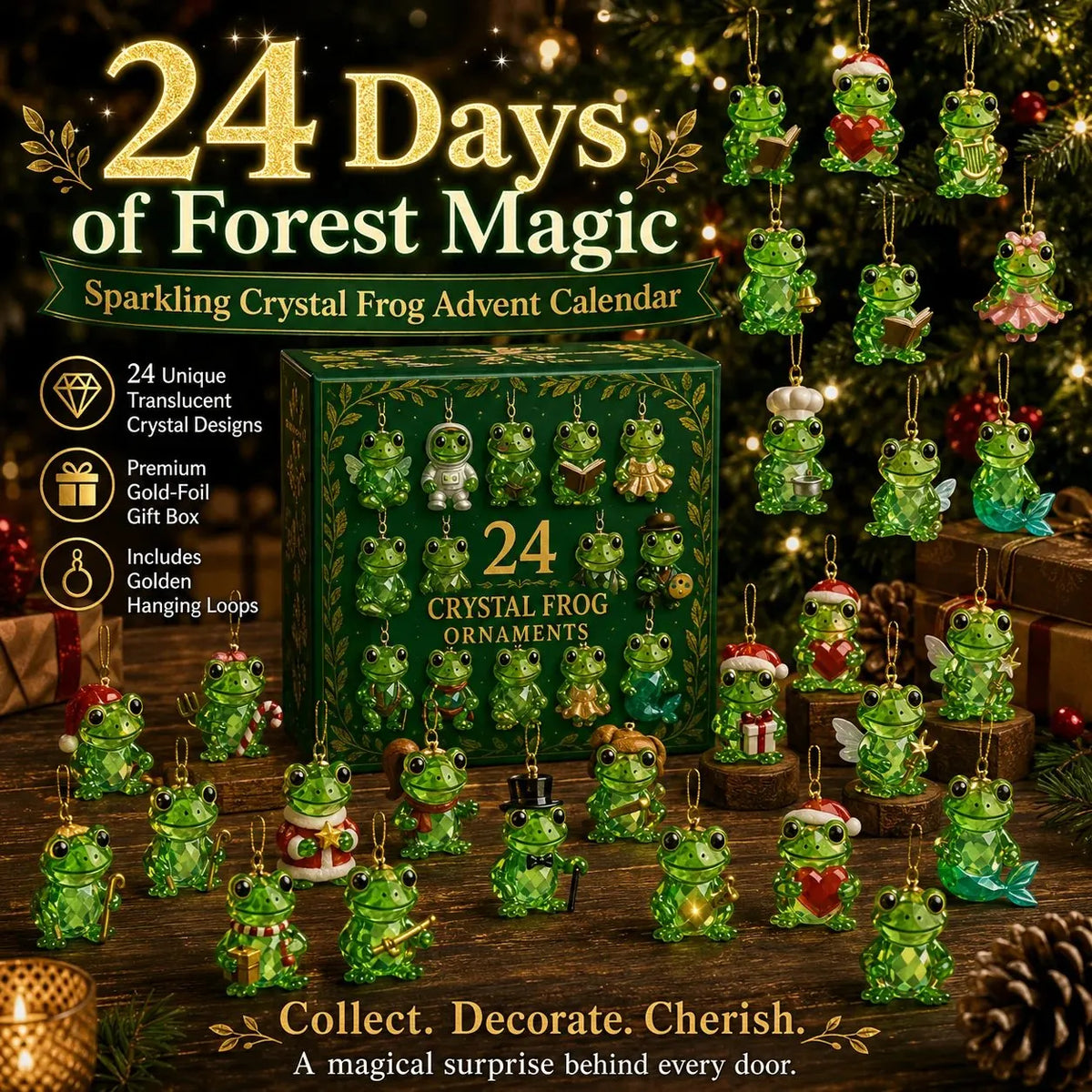 🔥LAST DAY 50% OFF - 🐸 Frog Advent Calendar 2026 – 24 Days Crystal Forest Frog Ornaments