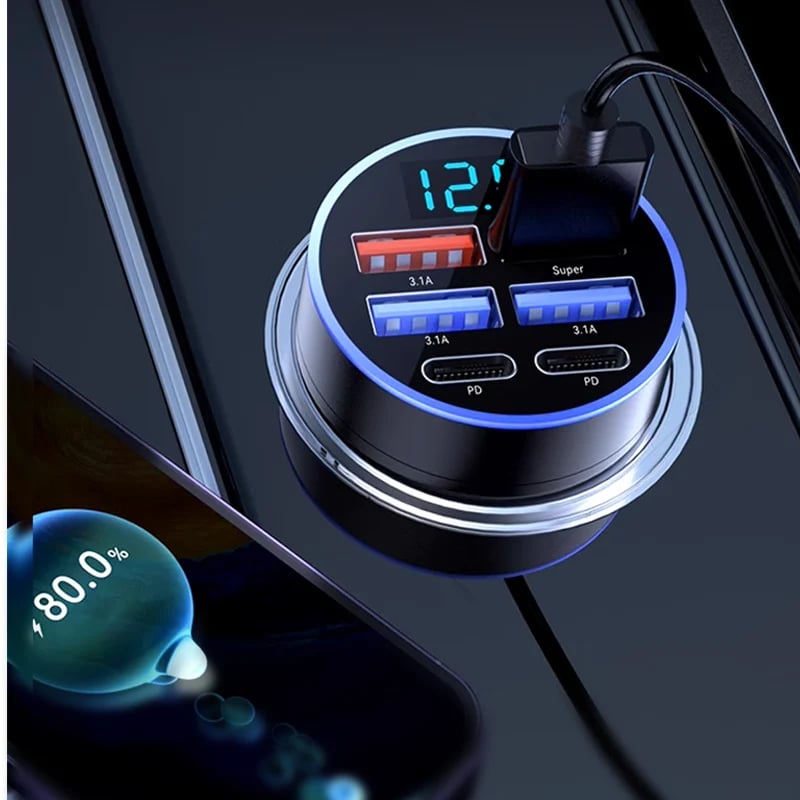 🎉⏰6-In-1 Car Fast Phone Charger with Voltage Display
