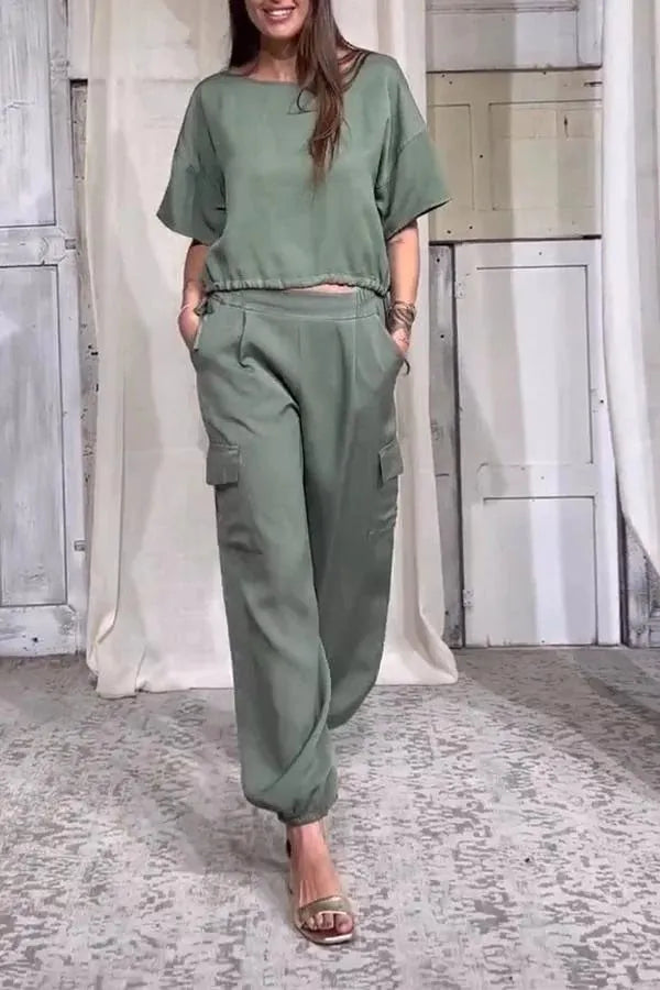 Round Neck Short-sleeved Top and Trousers Suit👕👖Buy 2 Sets Free Shipping