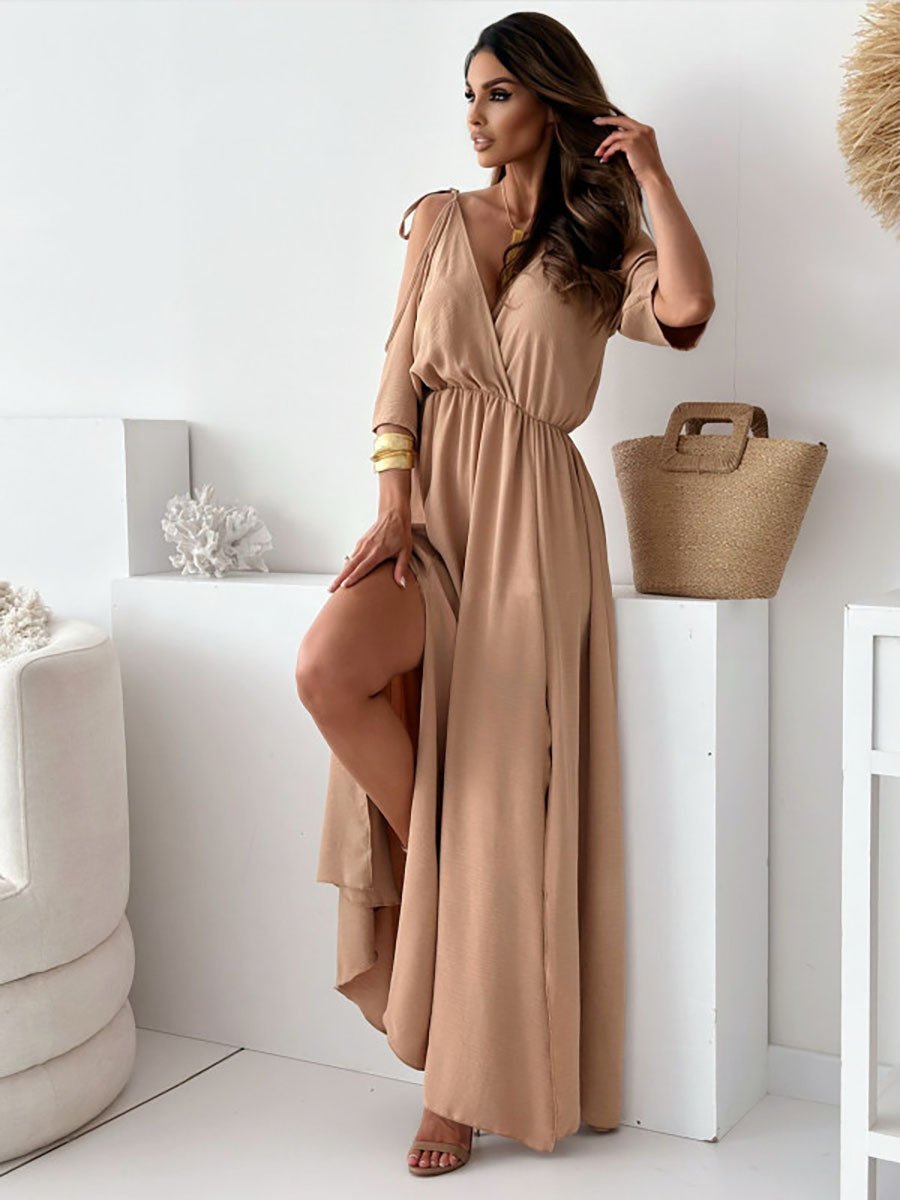 💖Women’s Elegant Sexy V Neck Side Slit Dress - Show Off Your Charming Curves, Radiate Elegance!