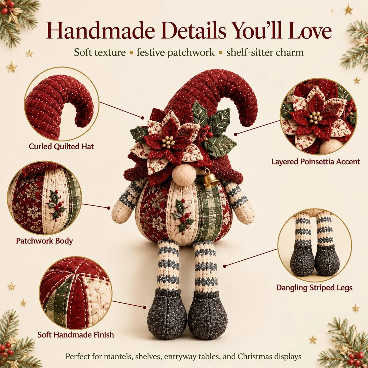🎉🎄Beginner-Friendly DIY Quilted Christmas Gnome Shelf Sitter Kit | Complete Kit with Coordinated Fabrics, Filling & Step-by-Step Guide Included 💕