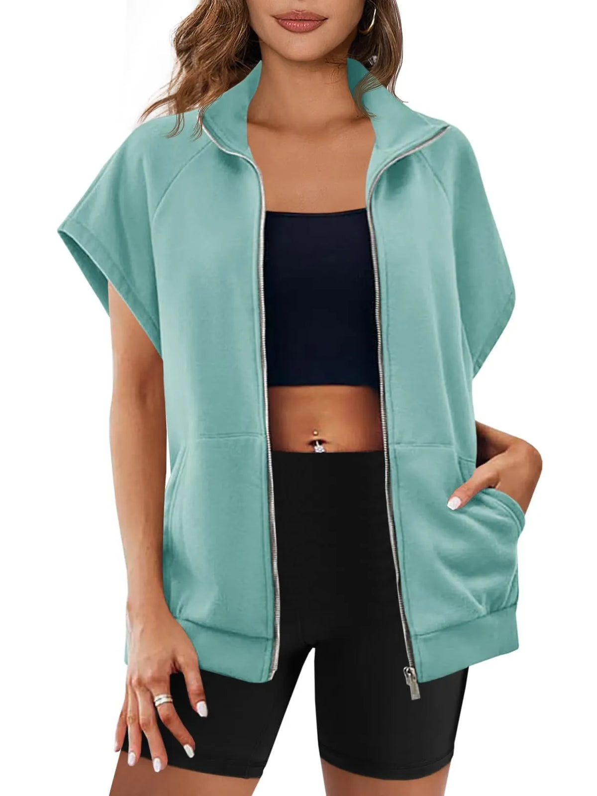 Zip Sleeveless Oversized Casual Solid Color Sweatshirt (Buy 2 Free Shipping)