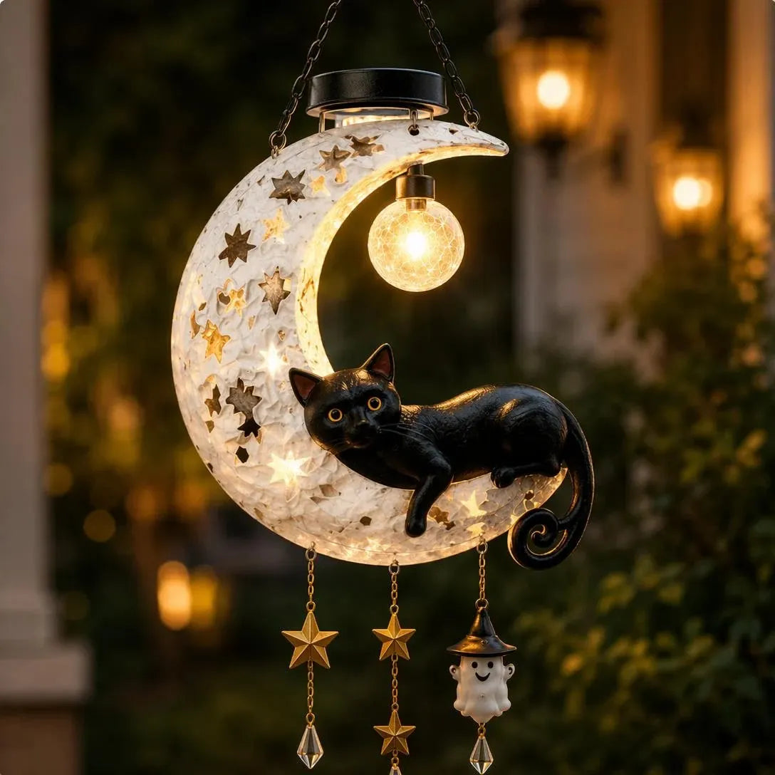 🎉🎃 Halloween Early Bird Sale | 49% OFF Black Cat Moon Solar Lantern🐈‍⬛🌙