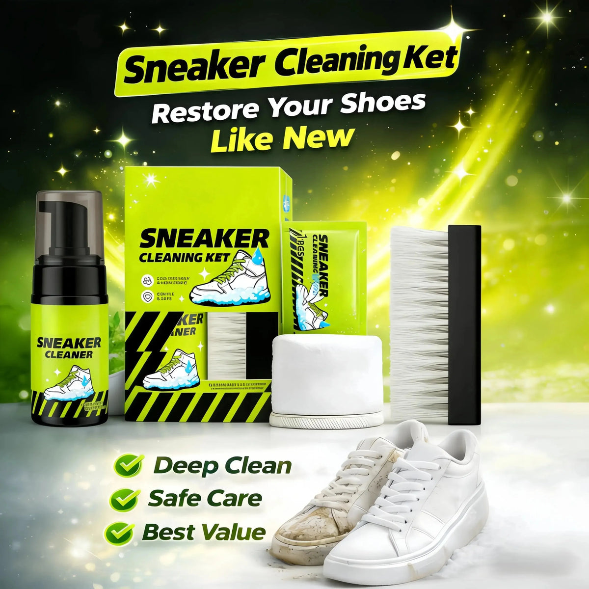 🔥HOT SALE🔥👟 Foam Shoe Cleaning Kit – Sneaker Cleaner With Brush & Microfiber Towel ✨