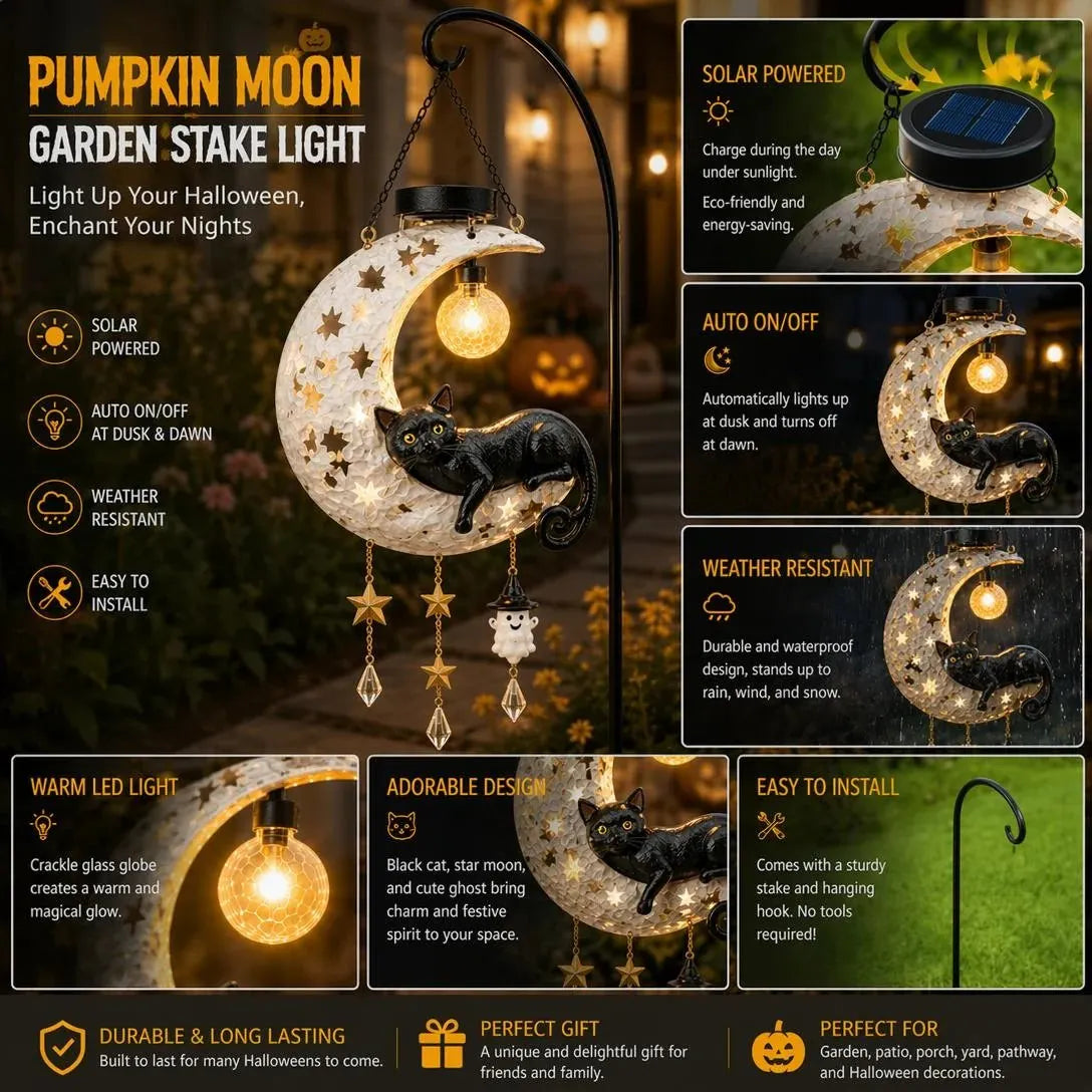🎉🎃 Halloween Early Bird Sale | 49% OFF Black Cat Moon Solar Lantern🐈‍⬛🌙