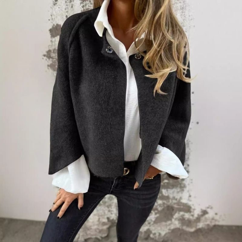 Women's Round Neck Woolen Long Sleeve Coat