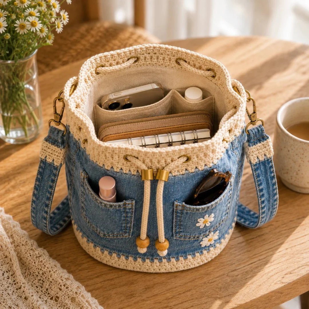 🎉Free Shipping🔥Bestselling 2026! 49% Off!✨👜Handmade Crochet Denim Bucket Bagw
