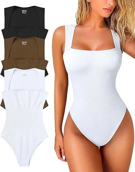 🩱🔥Sexy Ribbed Strap Square Neck Sleeveless Bodysuit 🩱🌟