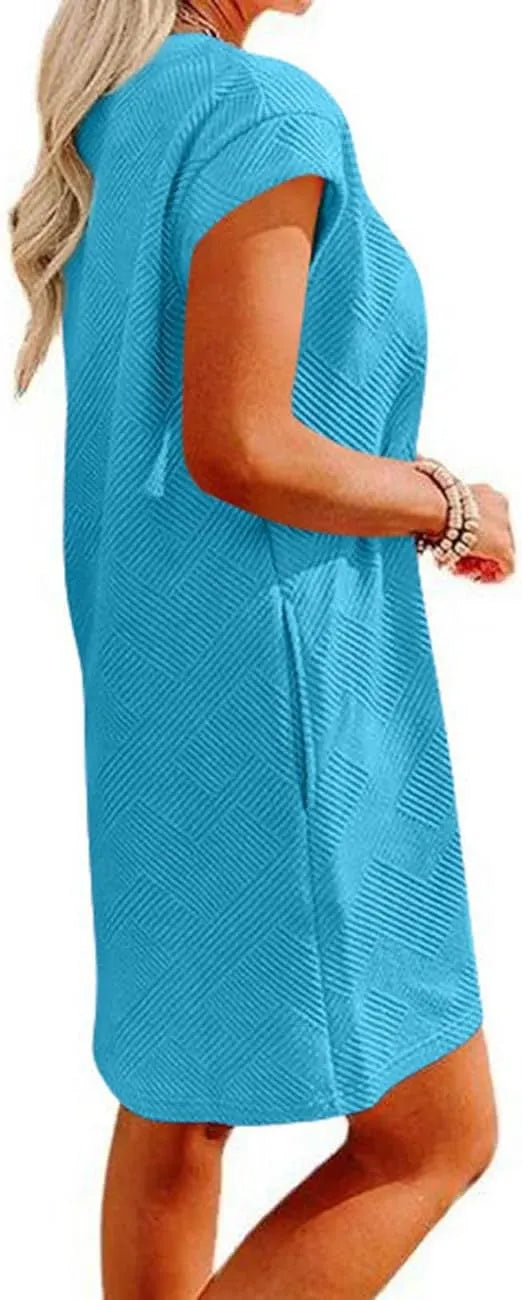 Women's Casual Textured T-shirt Dress with Pockets (Buy 2 Free Shipping)