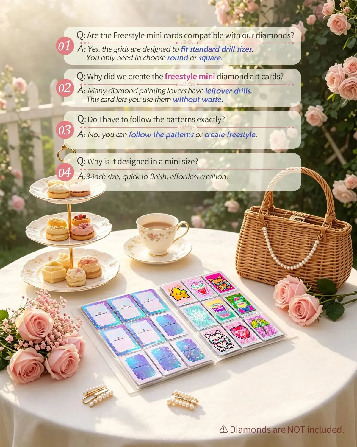 Turn Leftover Drills Into Art | Freestyle Mini Diamond Art Cards, 30PCS Cute Pixel DIY Craft Cards for Diamond Painting Lovers
