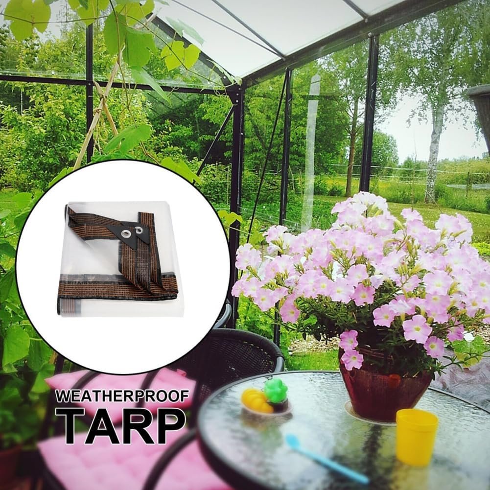 🔥HOT SALE🔥💥🏆Clear Waterproof PE Tarp, Transparent Outdoor Cover with Metal Grommets🌂