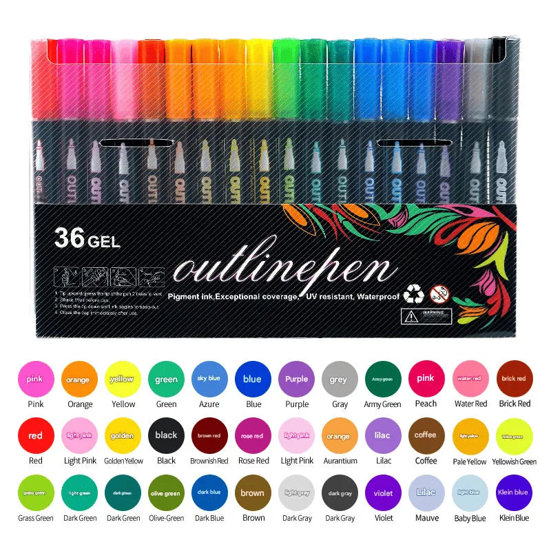 8/12/24/36/48 Colors Double Line Outline Art Pen Marker Pen