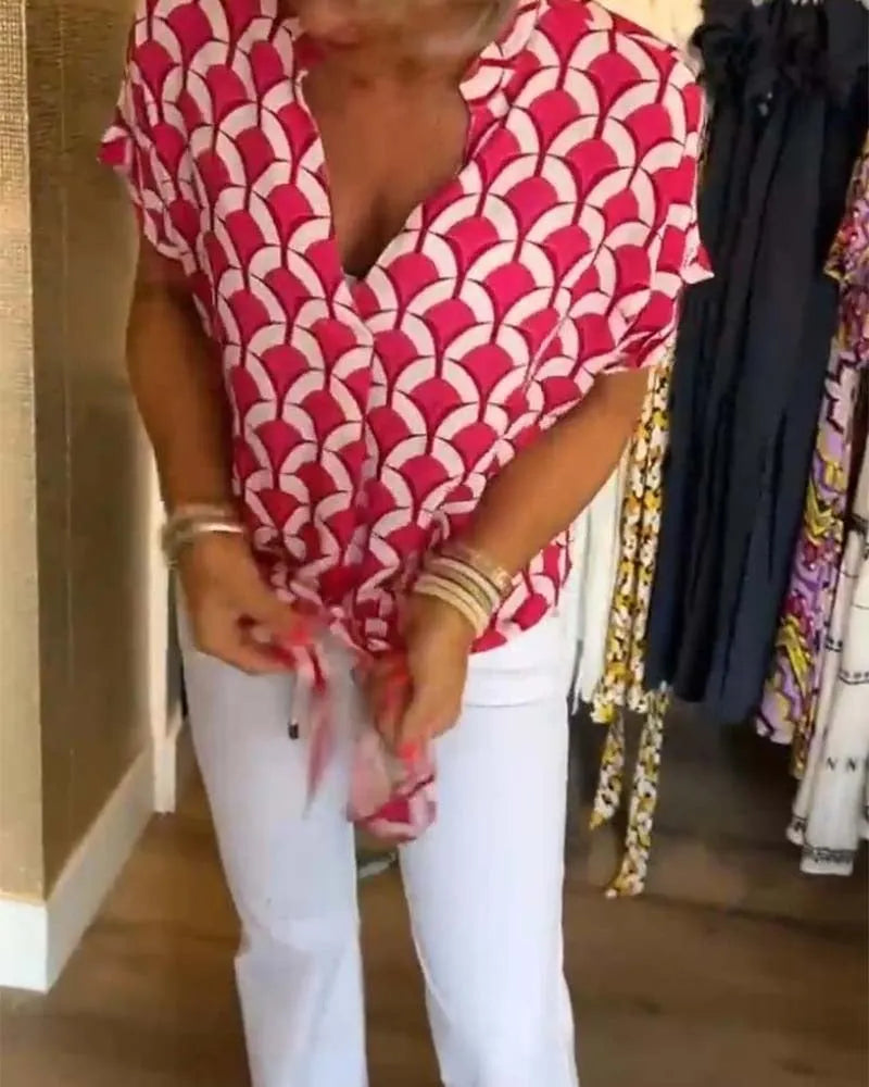 Short-Sleeved V-Neck Printed Casual Top (Buy 2 Free Shipping)
