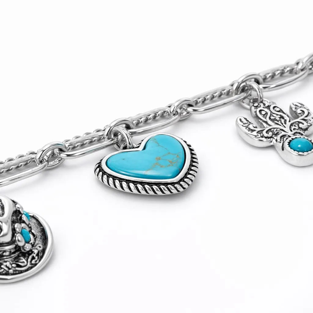 🔥Last Day 49% OFF - 🏇🤠Handmade Western Cowboy Charm Bracelet with Boot Hat Cactus & Heart Charms🌵