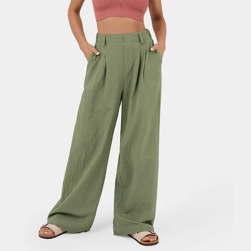 High Waisted Plicated Side Pocket Wide Leg Pants (Buy 2 Free Shipping)