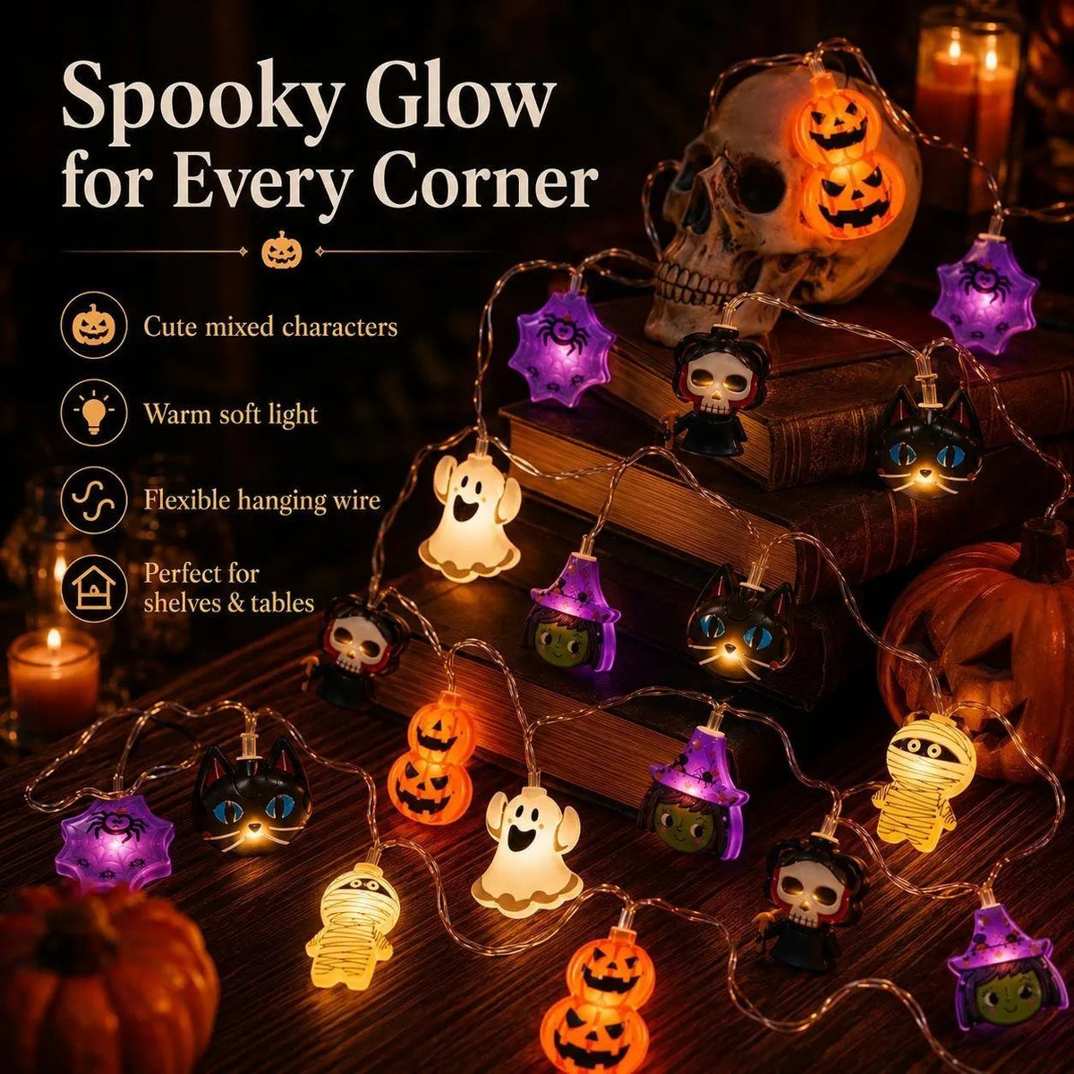 🎉 USB-Powered Pumpkin LED String Lights