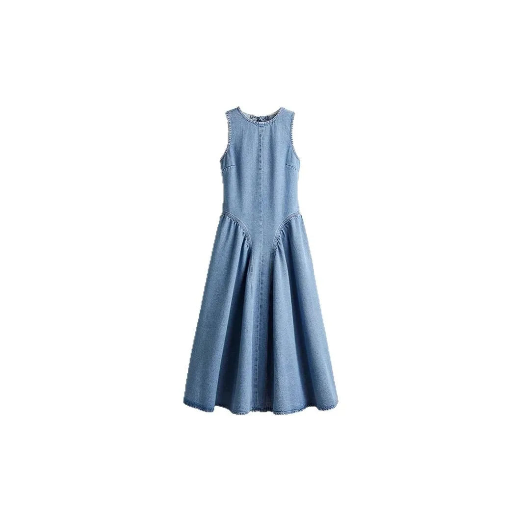 OPEN-BACK DENIM DRESS(FREE SHIPPING)