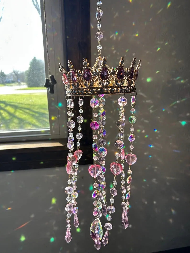 🔥Last Day 49% OFF - 🌈Handmade Crystal Crown Suncatcher – Rainbow Reflecting Window Decor