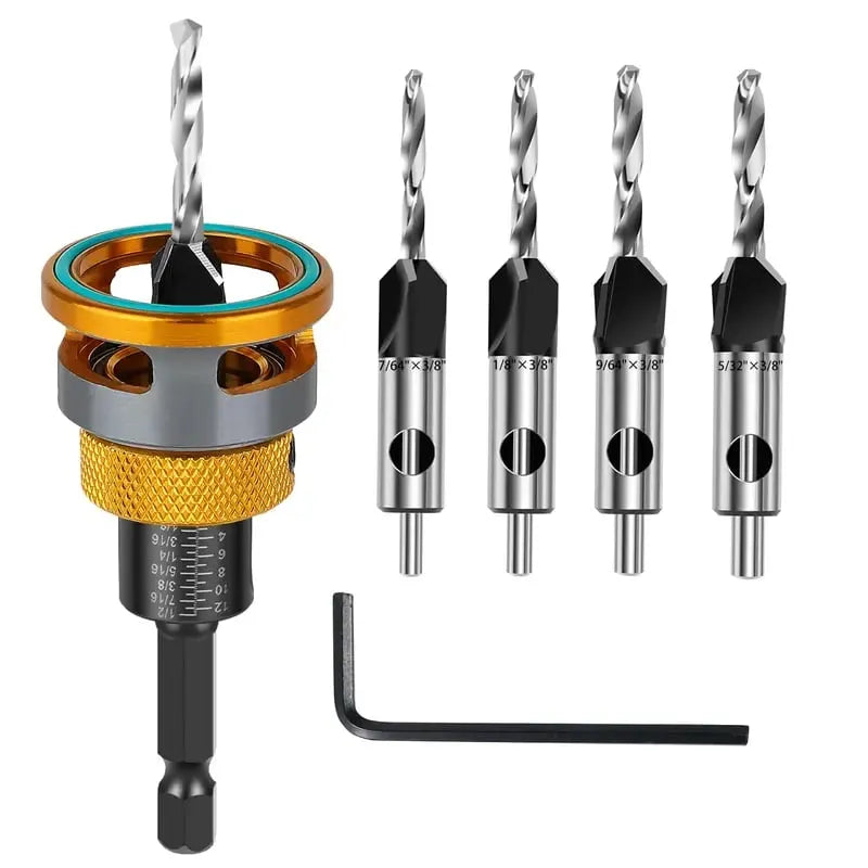 🔥 HOT SALE 🔥Adjustable Countersink Drill Bit Depth Stop Kit  | 4-Flute Wood Drilling Bits