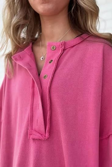 Oversized Casual Henley Summer Tops Tees (Buy 2 Free Shipping)