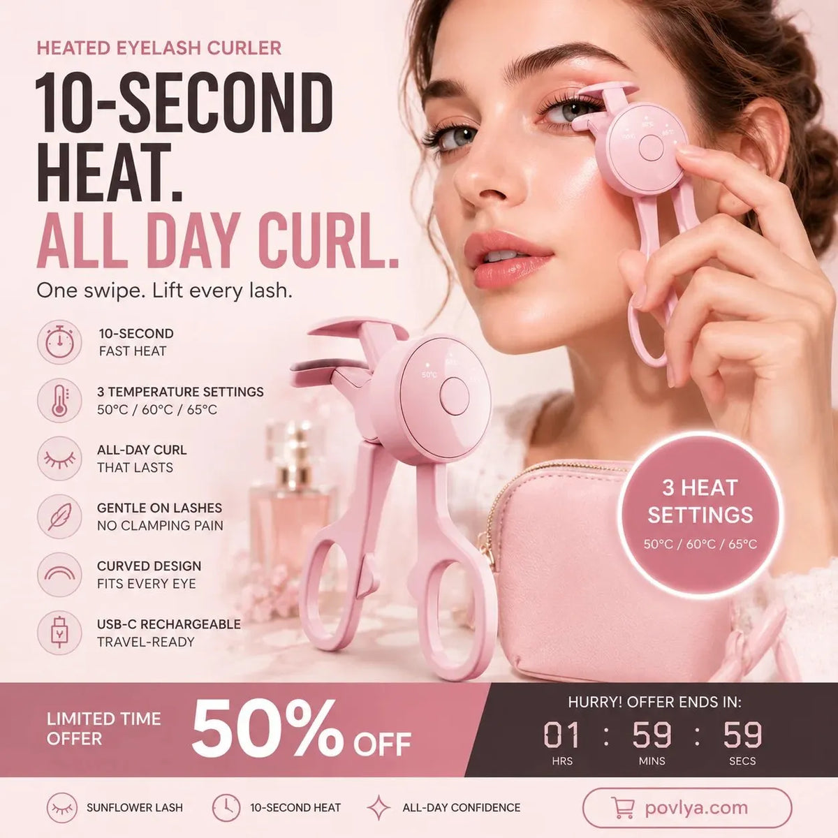 🔥HOT SALE🔥💗 Heated Eyelash Curler – 10-Second Heat, 3 Temp Settings & USB-C Rechargeable ✨