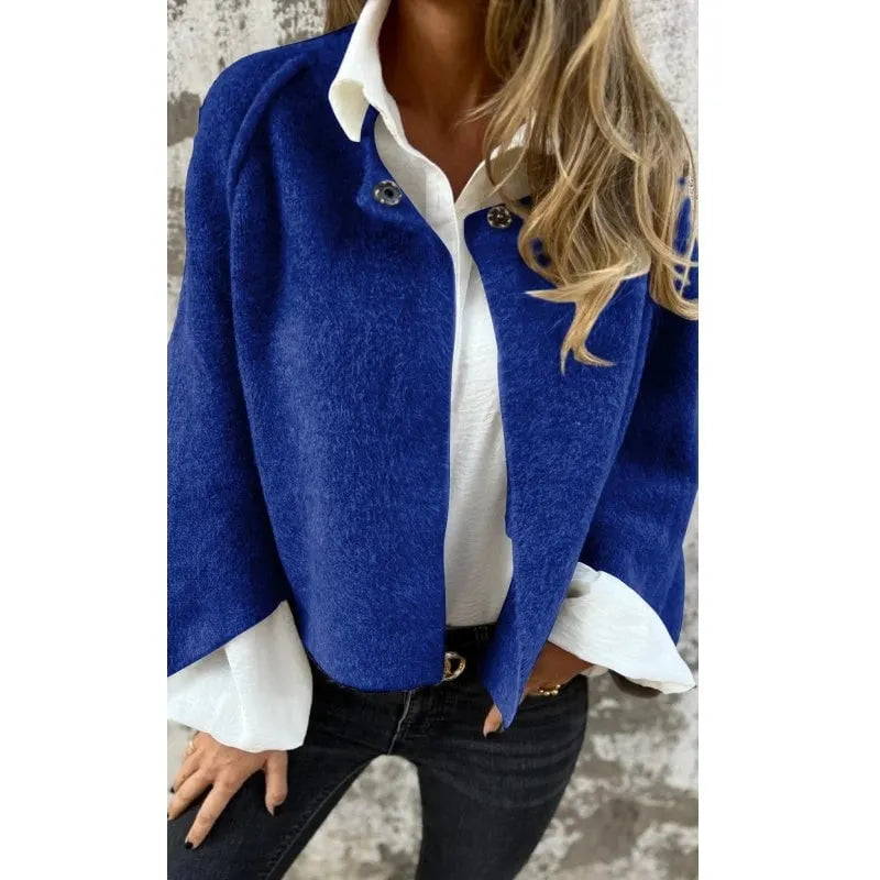 Women's Round Neck Woolen Long Sleeve Coat