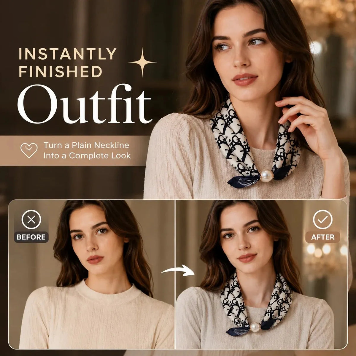 🔥HOT SALE🔥🧣 Effortless Glamour: Pop-On Pearl Necklace Scarf ✨