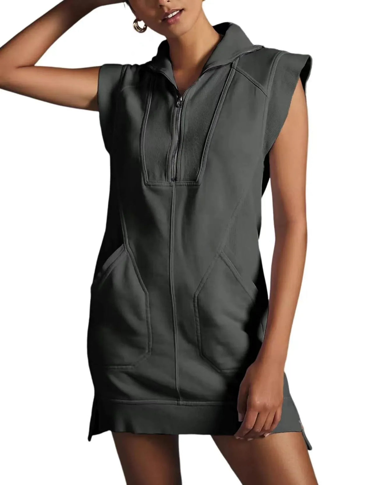Women's Half-Zip Sports Sleeveless Pullover Waist-Tied Dress