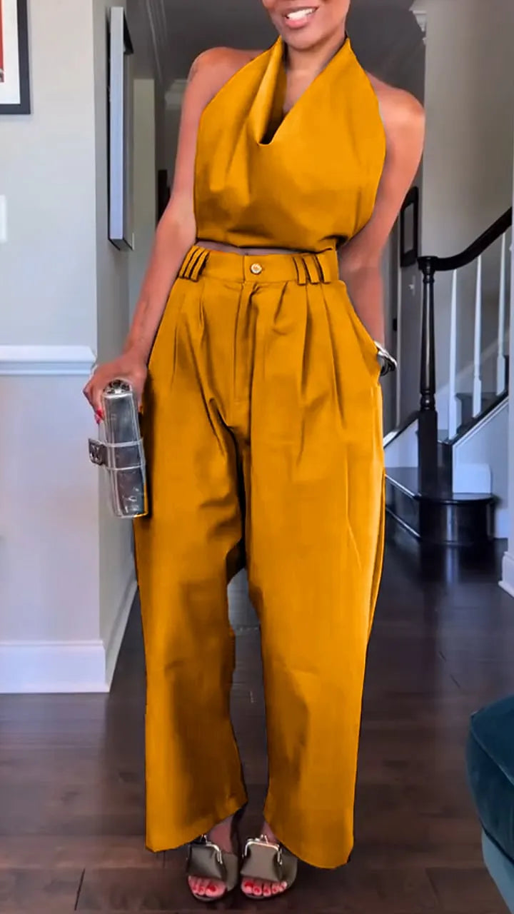 🔥49% OFF! Women's Halter Neck Cotton & Linen Sleeveless Casual Suit 💎