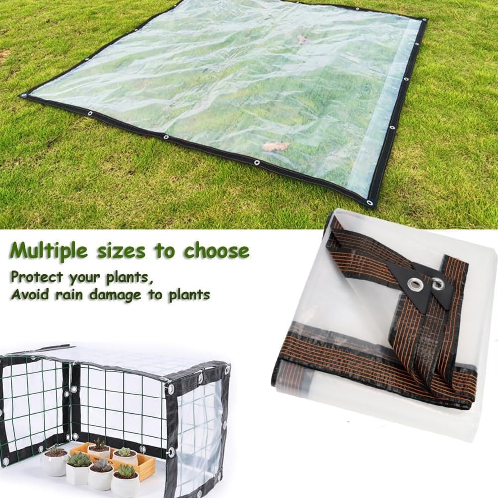🔥HOT SALE🔥💥🏆Clear Waterproof PE Tarp, Transparent Outdoor Cover with Metal Grommets🌂