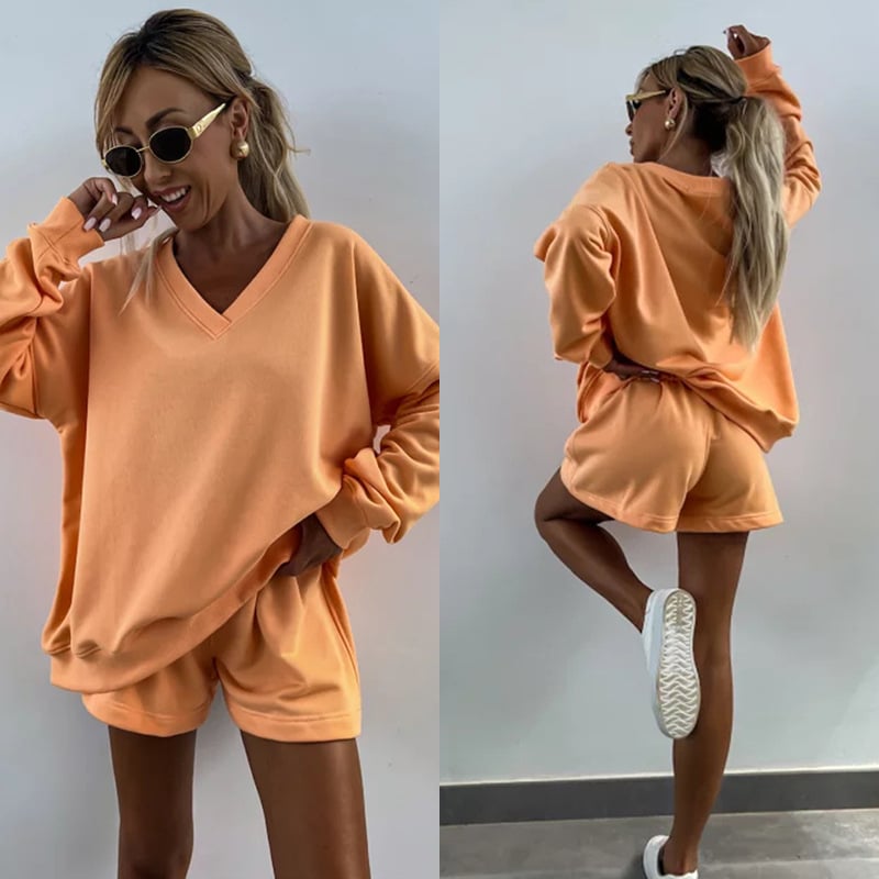 Women's V-neck Long-sleeved Casual Two-piece Suit