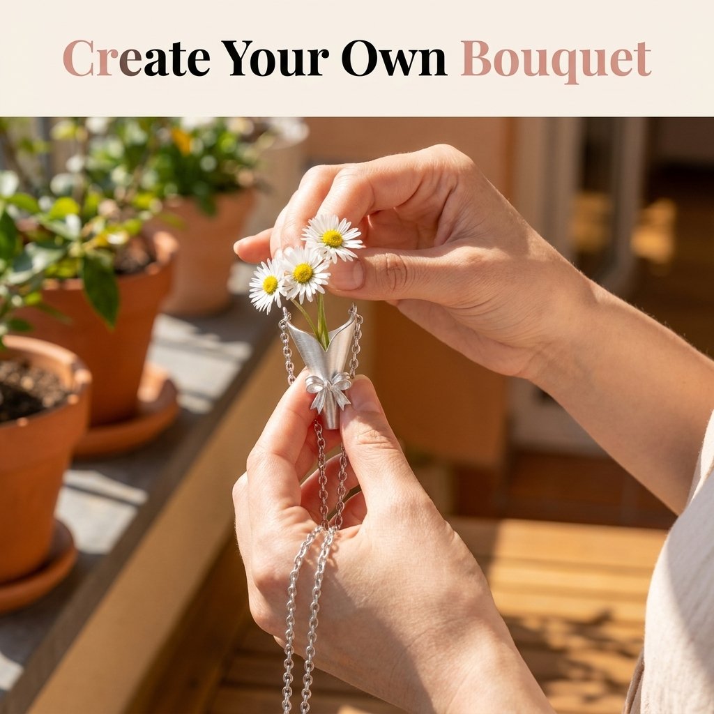 🔥HOT SALE🔥💐Wearable Vase Necklace, Mini Bouquet Pendant with Bow🎀, Real Flower Container Necklace, Romantic Commemorative Jewelry Gift, A Gift for Her🌷