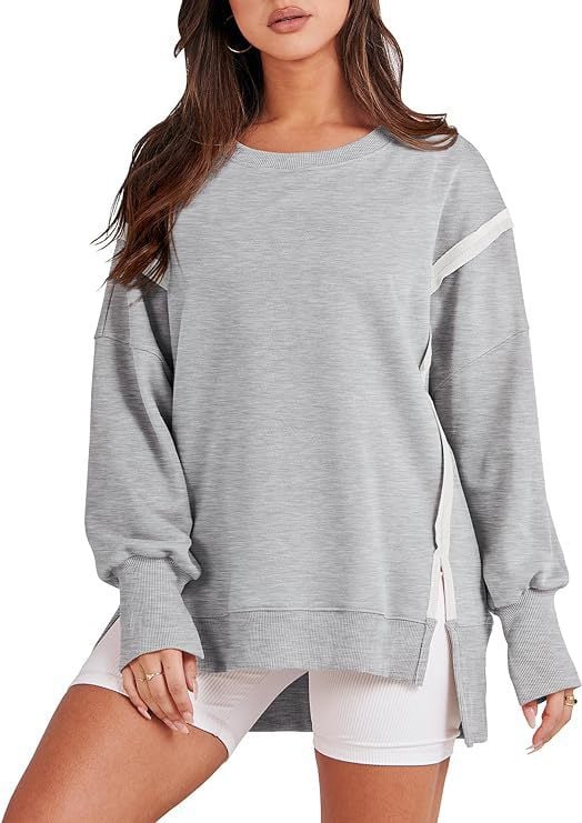 ✨ Women's Oversized Crew Neck Sweatshirt Slit Pullover(Buy 2 Free Shipping)