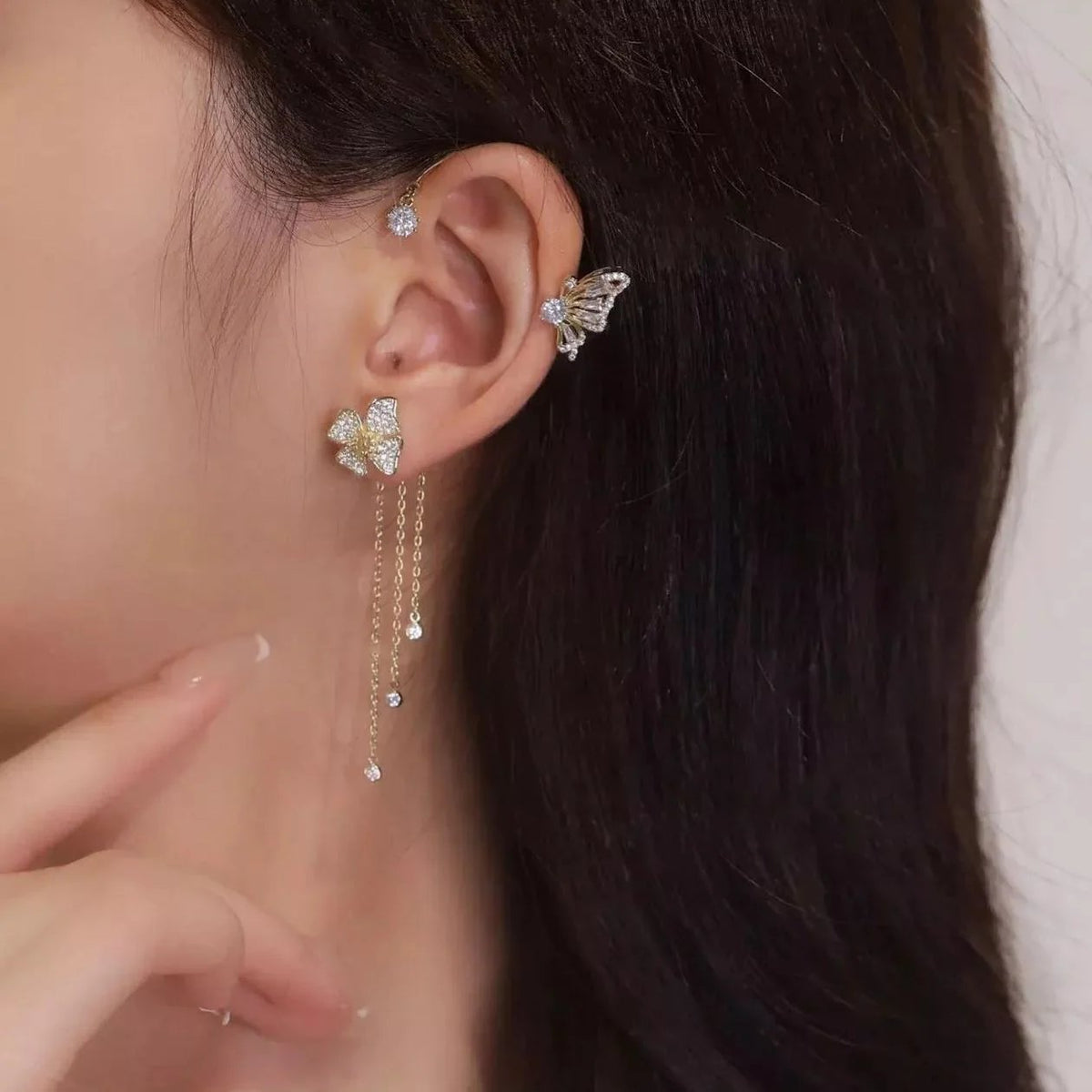 🔥HOT SALE🔥✨🦋Cubic zirconia earrings with butterfly fringes