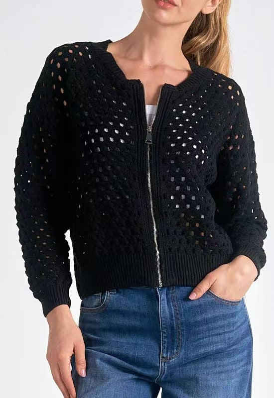 🍃LAST DAY SALE 49% OFF🍃Women's Casual Zipper Knit Jacket with Hollow Design