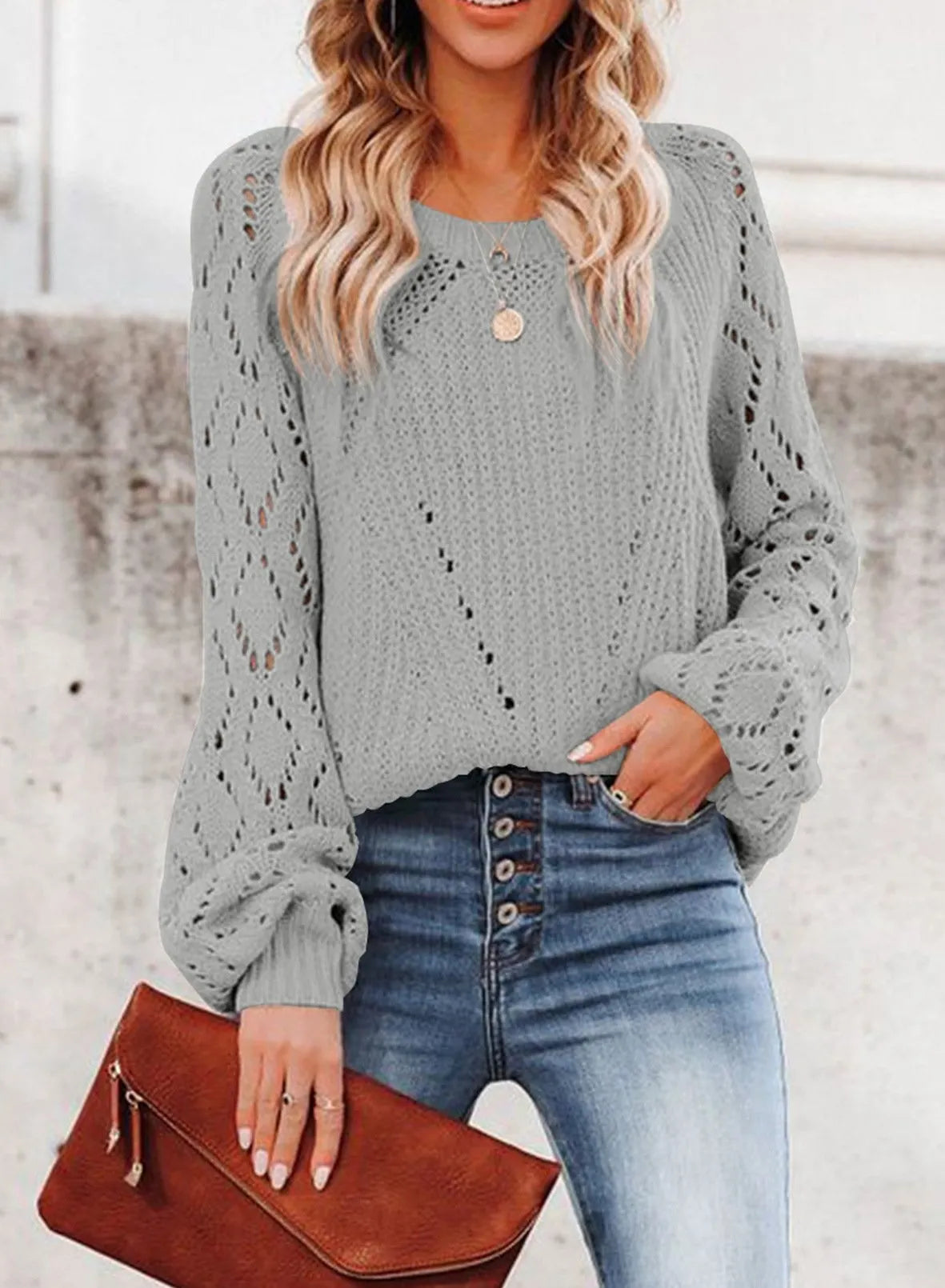 Women's Fall Crewneck Knit Pullover Tops
