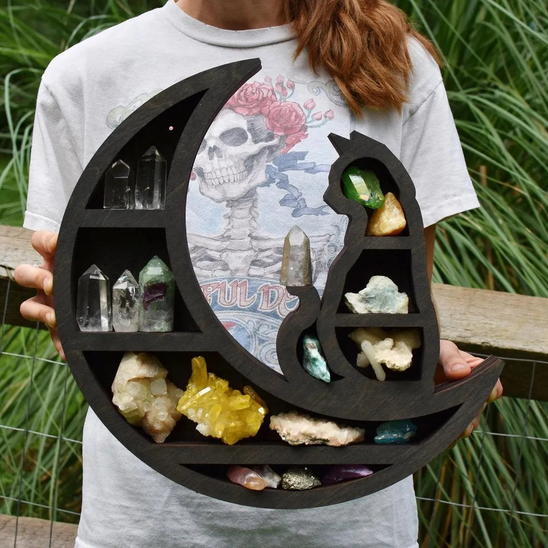 Cat in the Moon Crystal Wooden Shelf